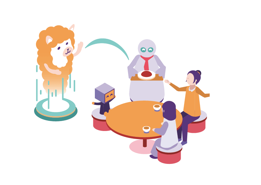 イラスト ロボットが食事を配膳している様子