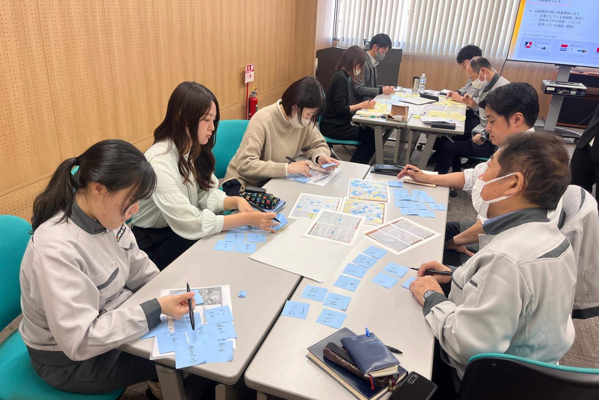 写真：プロジェクトメンバーが、付箋にテーマを書き出す