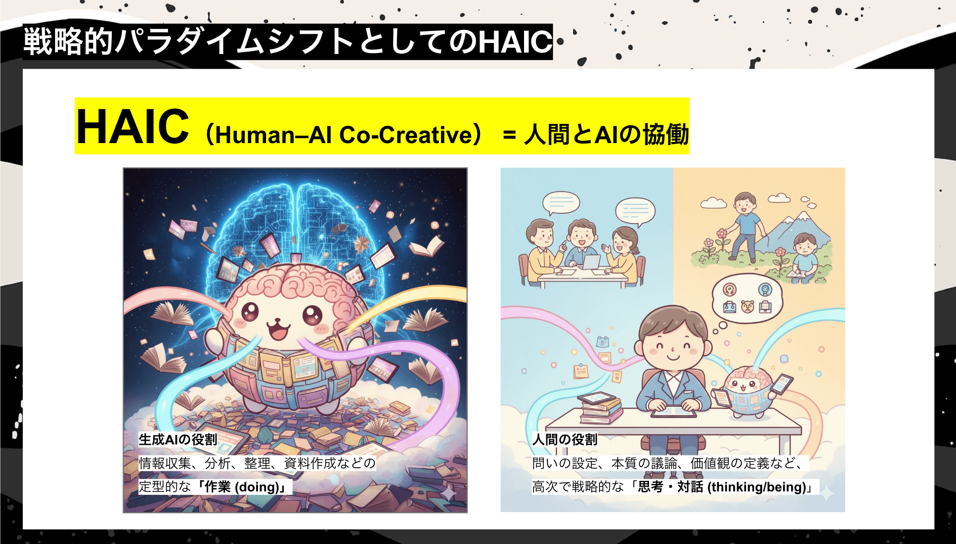話す内容に合わせて、AIが生成したイラストが使用されたプレゼンテーション資料