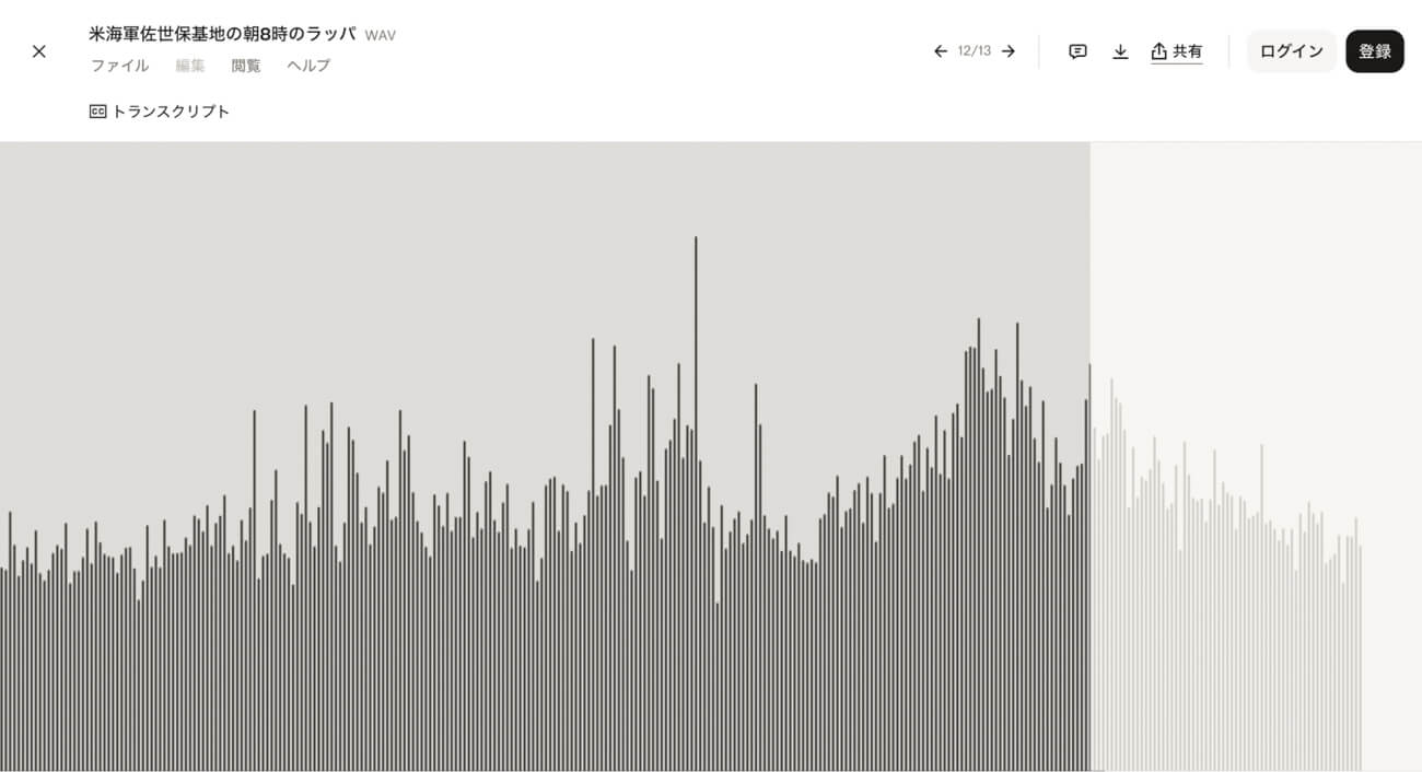 ホームページに掲載された、フィールドレコーディング音源の波形のイメージ